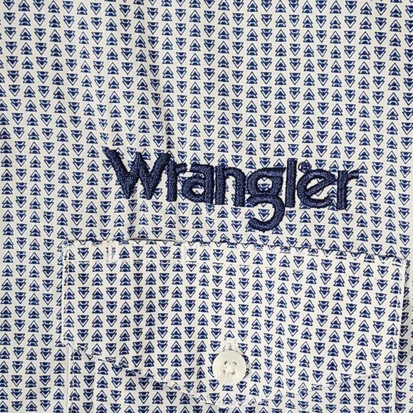 Wrangler Blue Printed Cotton Logo Embroidered Western Shirt - Picture 2 of 7